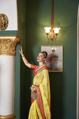 Dista Elora Yellow Organza Silk Jacquard Designer Saree for Women, view 2