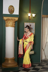 Dista Elora Yellow Organza Silk Jacquard Designer Saree for Women, view 3