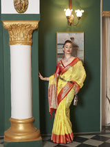 Dista Elora Yellow Organza Silk Jacquard Designer Saree for Women, view 4