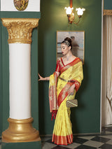 Dista Elora Yellow Organza Silk Jacquard Designer Saree for Women, view 5