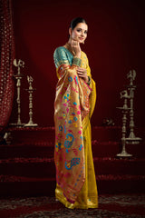 Dista Elora Yellow Silk Blend Butti Weaving Paithani Saree, view 5