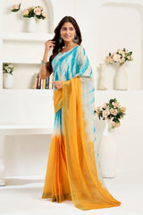 Dista Elora Yellow & Sky Blue Linen Abstract Printed Ready To Wear Saree, view 2