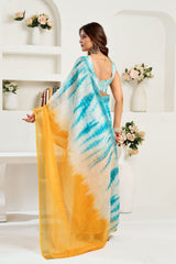 Dista Elora Yellow & Sky Blue Linen Abstract Printed Ready To Wear Saree, view 5