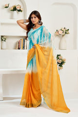 Dista Elora Yellow & Sky Blue Linen Abstract Printed Ready To Wear Saree, view 6