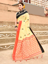 Dista Elora Yellow Soft Cotton Butti Weaving Handloom Casual Saree, view 2