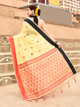 Dista Elora Yellow Soft Cotton Butti Weaving Handloom Casual Saree, view 3