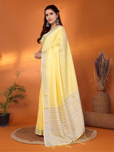 Dista Elora Yellow Soft Linen Solid Foil Printed Designer Casual Saree, view 2