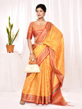 Dista Elora Yellow Soft Silk Banarasi Woven Chex Weaving Saree, view 2