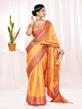 Dista Elora Yellow Soft Silk Banarasi Woven Chex Weaving Saree, view 3