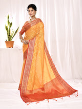 Dista Elora Yellow Soft Silk Banarasi Woven Chex Weaving Saree, view 5