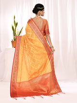 Dista Elora Yellow Soft Silk Banarasi Woven Chex Weaving Saree, view 6
