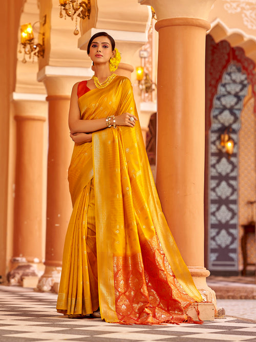 Dista Elora Yellow Soft Silk Butti Banarasi Silk Zari Jacquard Work Designer Saree
