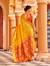 Dista Elora Yellow Soft Silk Butti Banarasi Silk Zari Jacquard Work Designer Saree, view 2
