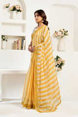 Dista Elora Yellow & White Linen Striped Printed Ready To Wear Saree, view 3