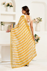 Dista Elora Yellow & White Linen Striped Printed Ready To Wear Saree, view 4