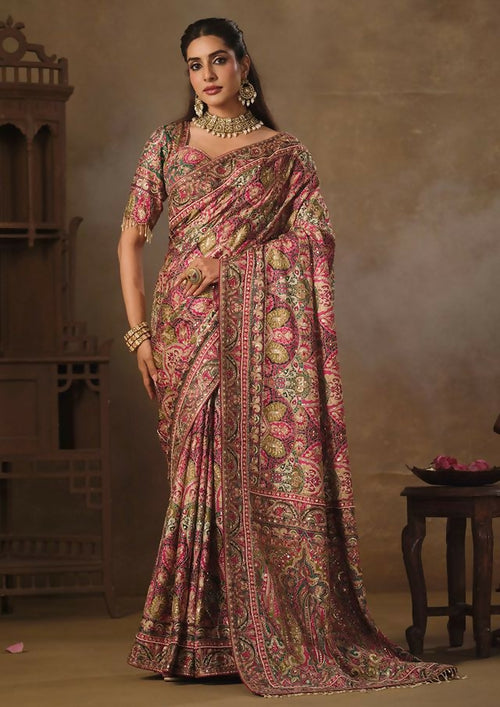 Dista Gajari Natural Crepe Traditional Wear Saree with Blouse- Nimaya-Rajwadi