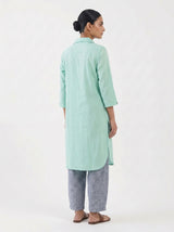 Dista Gharana India Aira Mint Green Cotton Poplin Kurta Set with Textured Grey Trousers, view 6