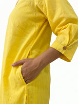 Dista Gharana India Aira Sunshine Yellow Cotton Poplin Kurta Set with Striped Pants, view 3