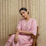 Dista Gharana India Premium Chanderi Silk Baby Pink Chikankari Kaftan Set, view 5