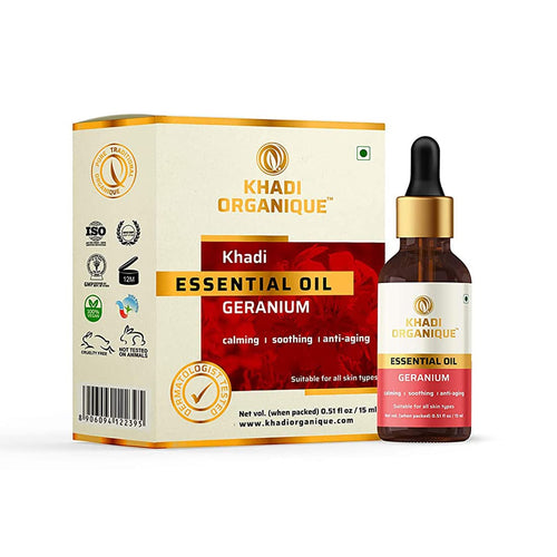 Dista Khadi Organique Pure Geranium Essential Oil for Massage, Relaxation & Aromatherapy