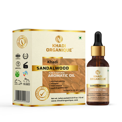 Dista Khadi Organique Sandalwood Essential Oil for Skin, Hair & Aromatherapy