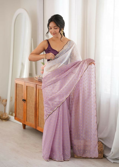 Dista Lavender Fendy Satin Woven Designer,Beads Work Saree with Blouse-Rutvi