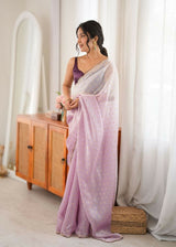 Dista Lavender Fendy Satin Woven Designer,Beads Work Saree with Blouse-Rutvi, view 3