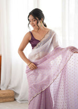 Dista Lavender Fendy Satin Woven Designer,Beads Work Saree with Blouse-Rutvi, view 4