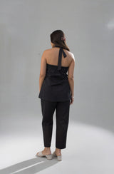 Dista Myshka Women Black Linen Smart Casual Halter Neck Co-ord Set, view 4
