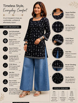 Dista Myshka Women Black & White Floral Printed Full Sleeves Cotton Kurti with Lace Detail, view 4
