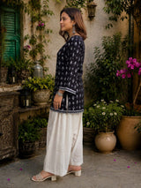 Dista Myshka Women Black & White Printed Cotton Kurta with Relaxed Salwar, view 2