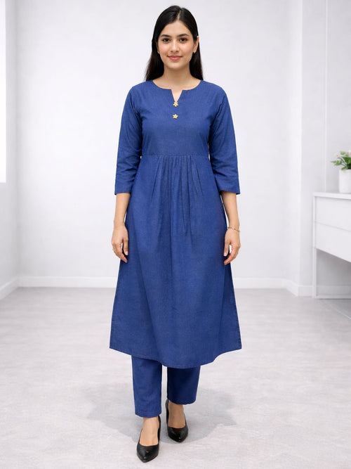 Dista Myshka Women Blue Anarkali Kurta Three-Quarter Sleeves & Pant