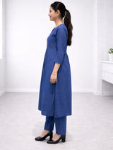 Dista Myshka Women Blue Anarkali Kurta Three-Quarter Sleeves & Pant, view 2