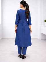 Dista Myshka Women Blue Anarkali Kurta Three-Quarter Sleeves & Pant, view 3