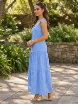 Dista Myshka Women Blue Ckeckes Smart Casual Waistcoat with Pleated Palazzos Co-ord Set, view 2