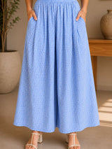 Dista Myshka Women Blue Ckeckes Smart Casual Waistcoat with Pleated Palazzos Co-ord Set, view 5