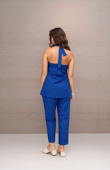 Dista Myshka Women Blue Linen Smart Casual Halter Neck Co-ord Set, view 4