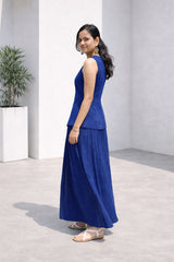 Dista Myshka Women Blue Linen Smart Casual Waistcoat with Pleated Trouser Co-ord Set, view 2