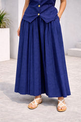 Dista Myshka Women Blue Linen Smart Casual Waistcoat with Pleated Trouser Co-ord Set, view 4