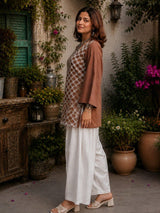 Dista Myshka Women Brown & White Embroidred Cotton Kurta with Relaxed Salwar, view 2