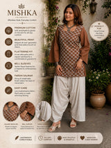 Dista Myshka Women Brown & White Embroidred Cotton Kurta with Relaxed Salwar, view 5
