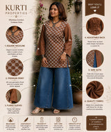 Dista Myshka Women Brown & White Floral Embroidered Full Sleeves Cotton Kurti, view 5