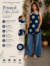 Dista Myshka Women Greenish Blue & White Printed Sleeveless Kurti, view 5