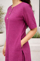 Dista Myshka Women Mauve Linen Kurta with Half Sleeves & Trouser, view 3