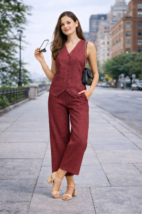 Dista Myshka Women Mauve Linen Smart Casual Co-ord Set