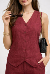 Dista Myshka Women Mauve Linen Smart Casual Co-ord Set, view 4