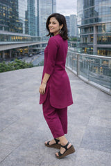 Dista Myshka Women Mauve Linen Smart Casual Tunic with Trouser Co-ord Set, view 2