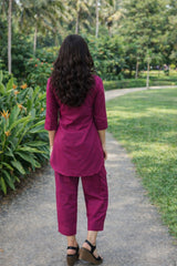 Dista Myshka Women Mauve Linen Smart Casual Tunic with Trouser Co-ord Set, view 3