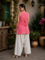 Dista Myshka Women Pink & White Embroidered Sleeveless Kurta with Relaxed Salwar, view 3