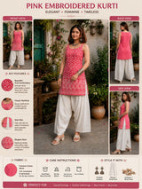 Dista Myshka Women Pink & White Embroidered Sleeveless Kurta with Relaxed Salwar, view 5